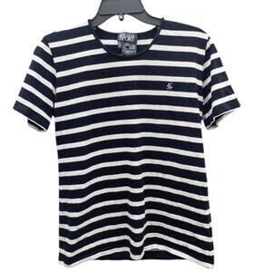 Escada Sport Vintage Striped Crewneck Tee Women's Large Navy White Cotton
